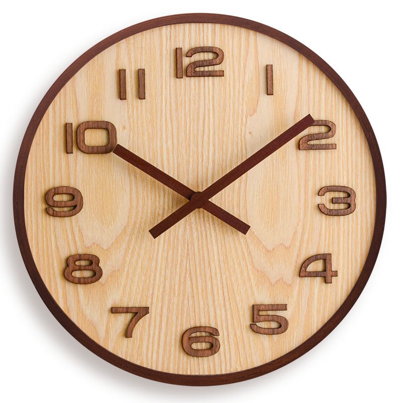 Simple Chinese style wall clock Wooden modern home living room decoration Chinese style round quartz clock Nordic style clock